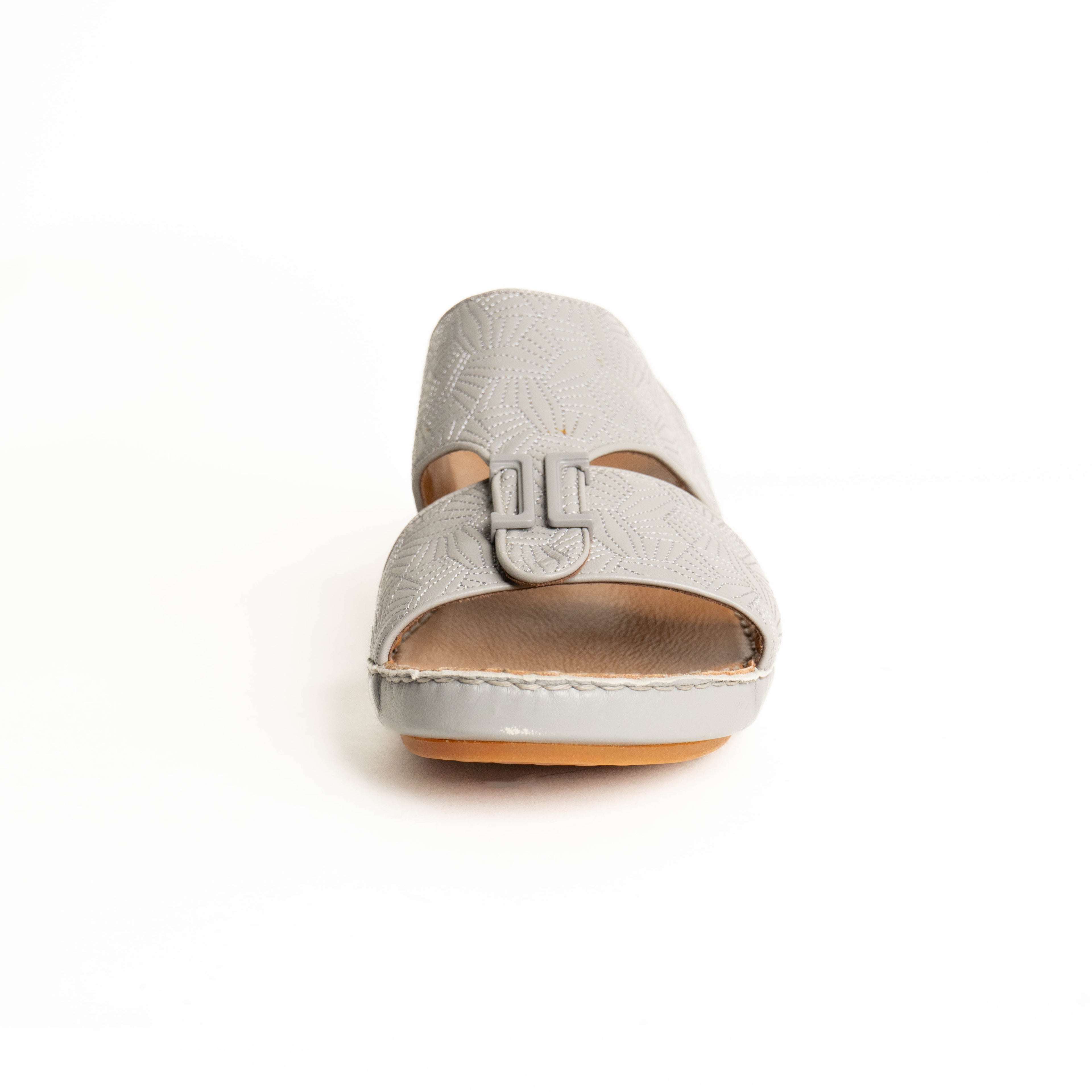Gray sandal with a strap on a white background