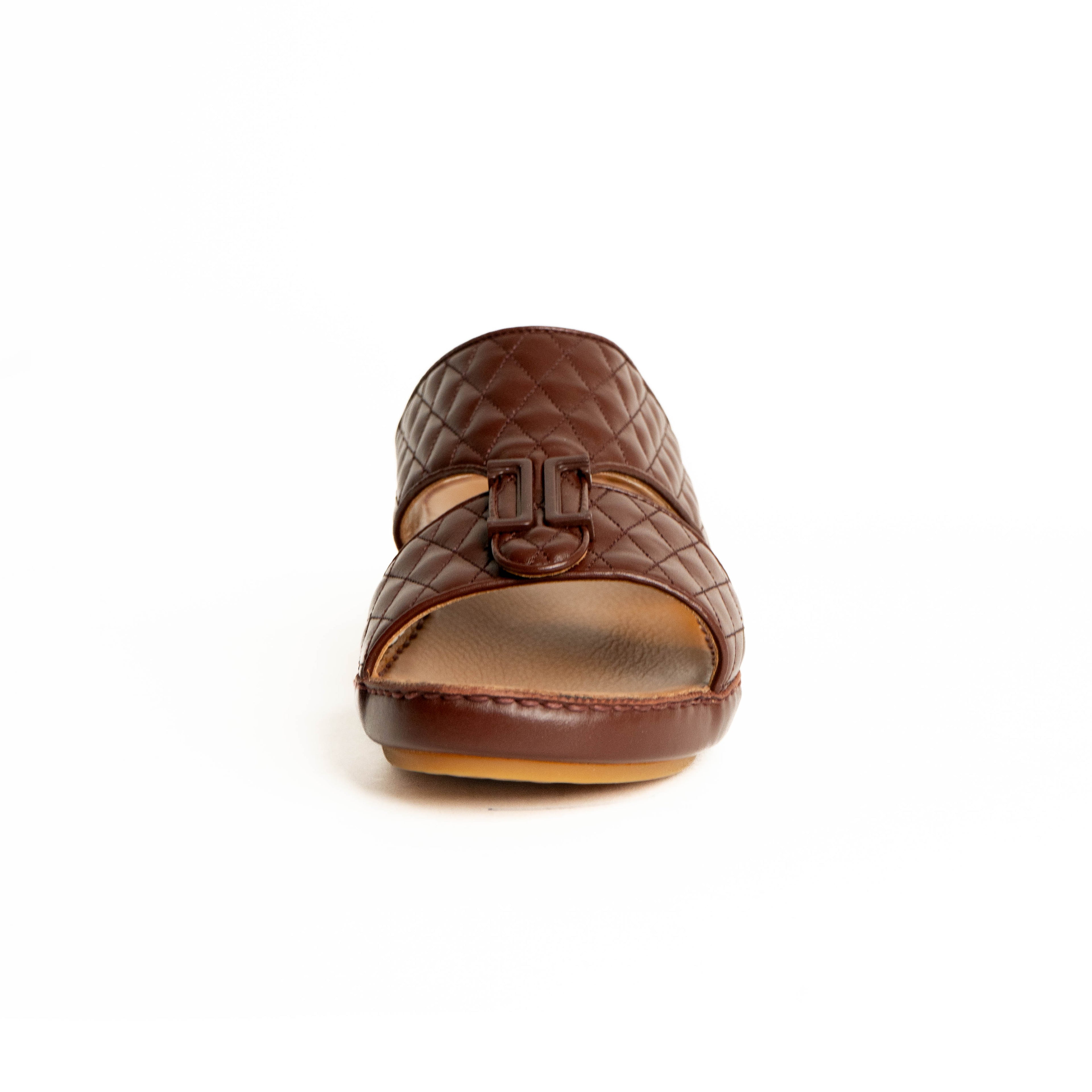 Brown quilted sandal on a white background