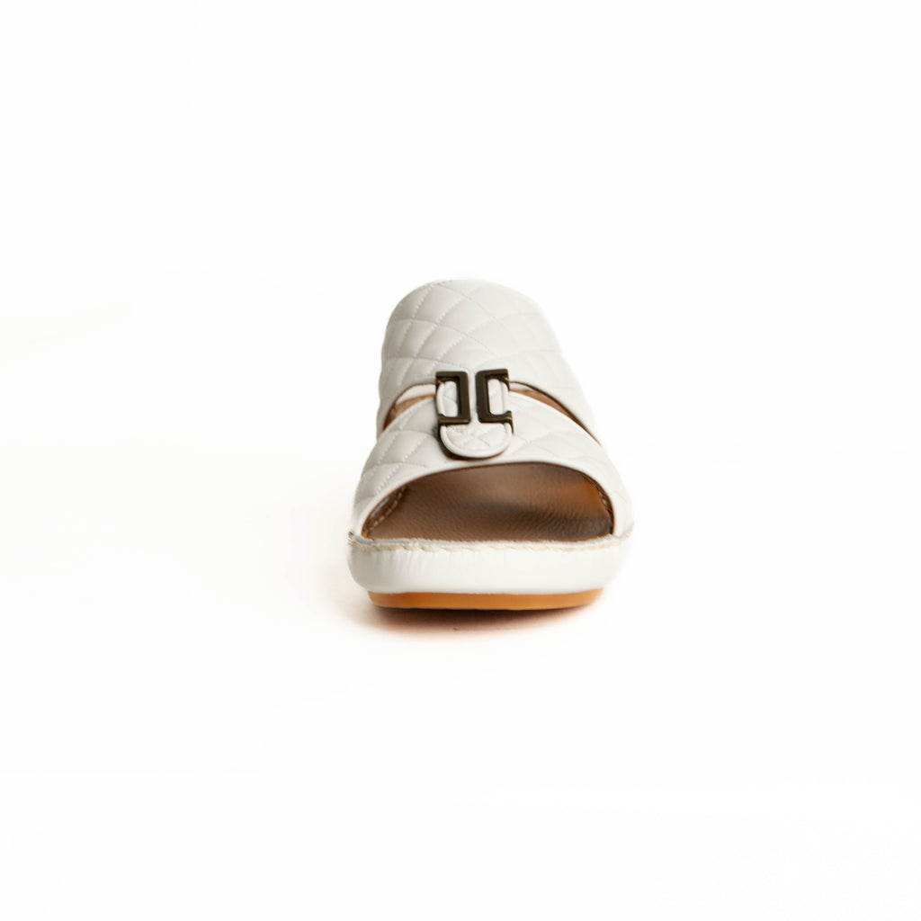 White shoe with a logo on a white background