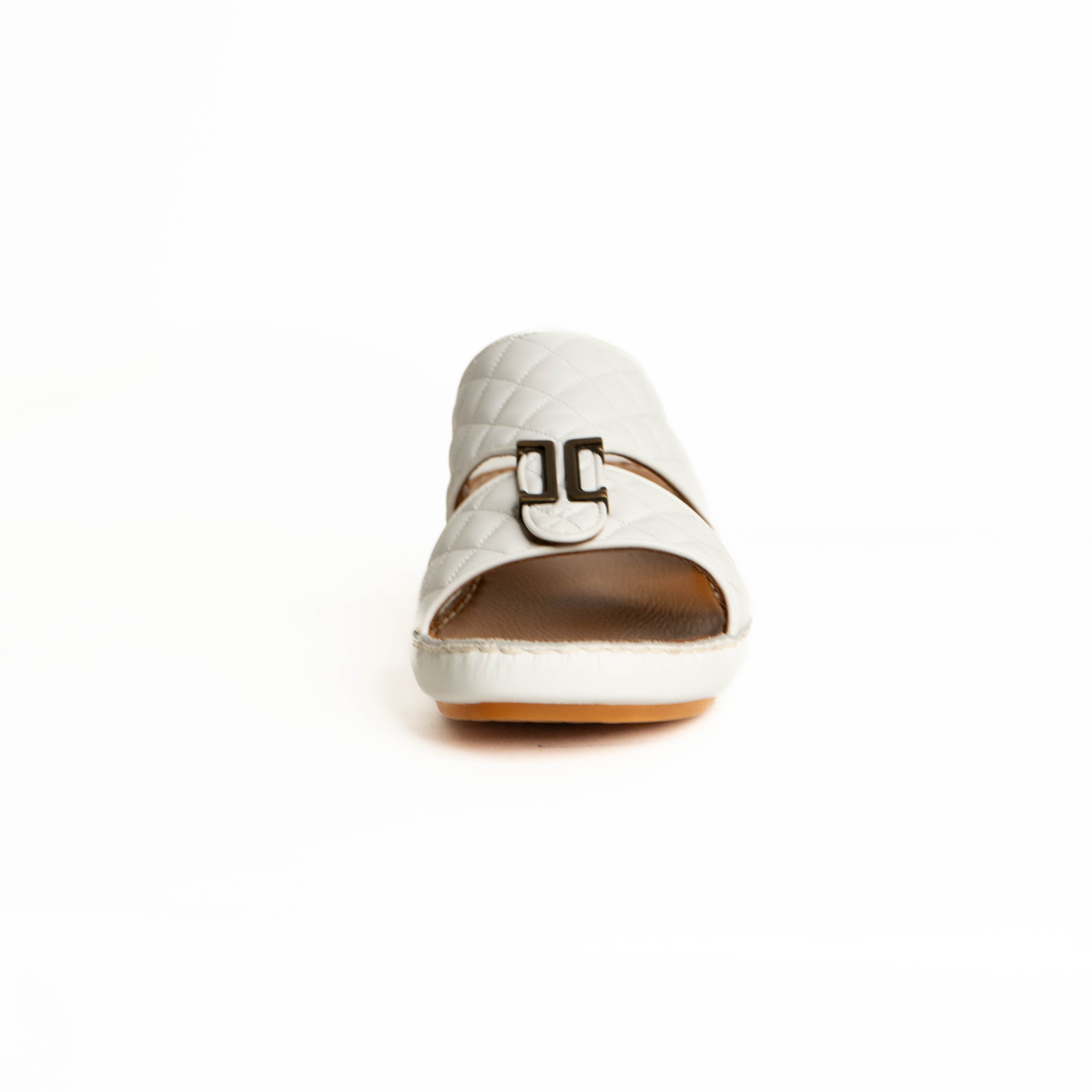 White shoe with a logo on a white background