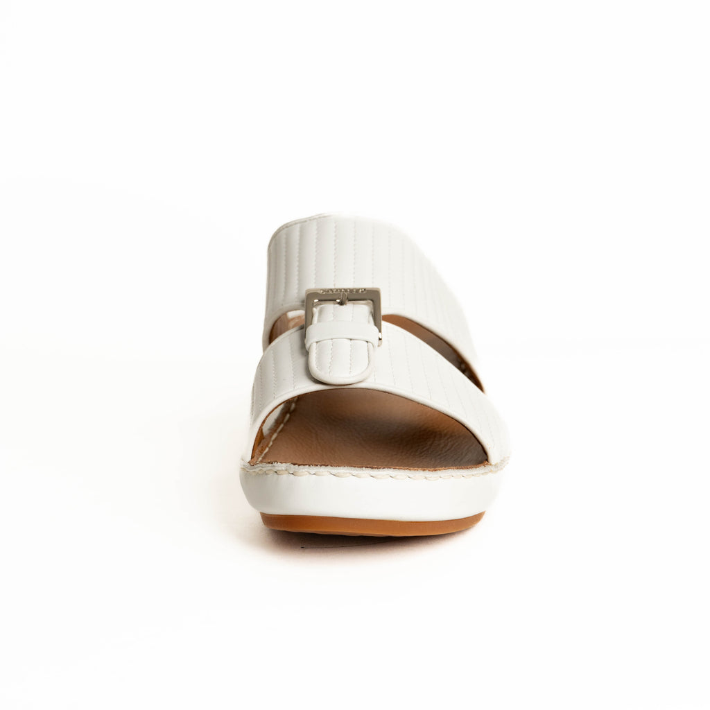 White sandal with a strap on a white background