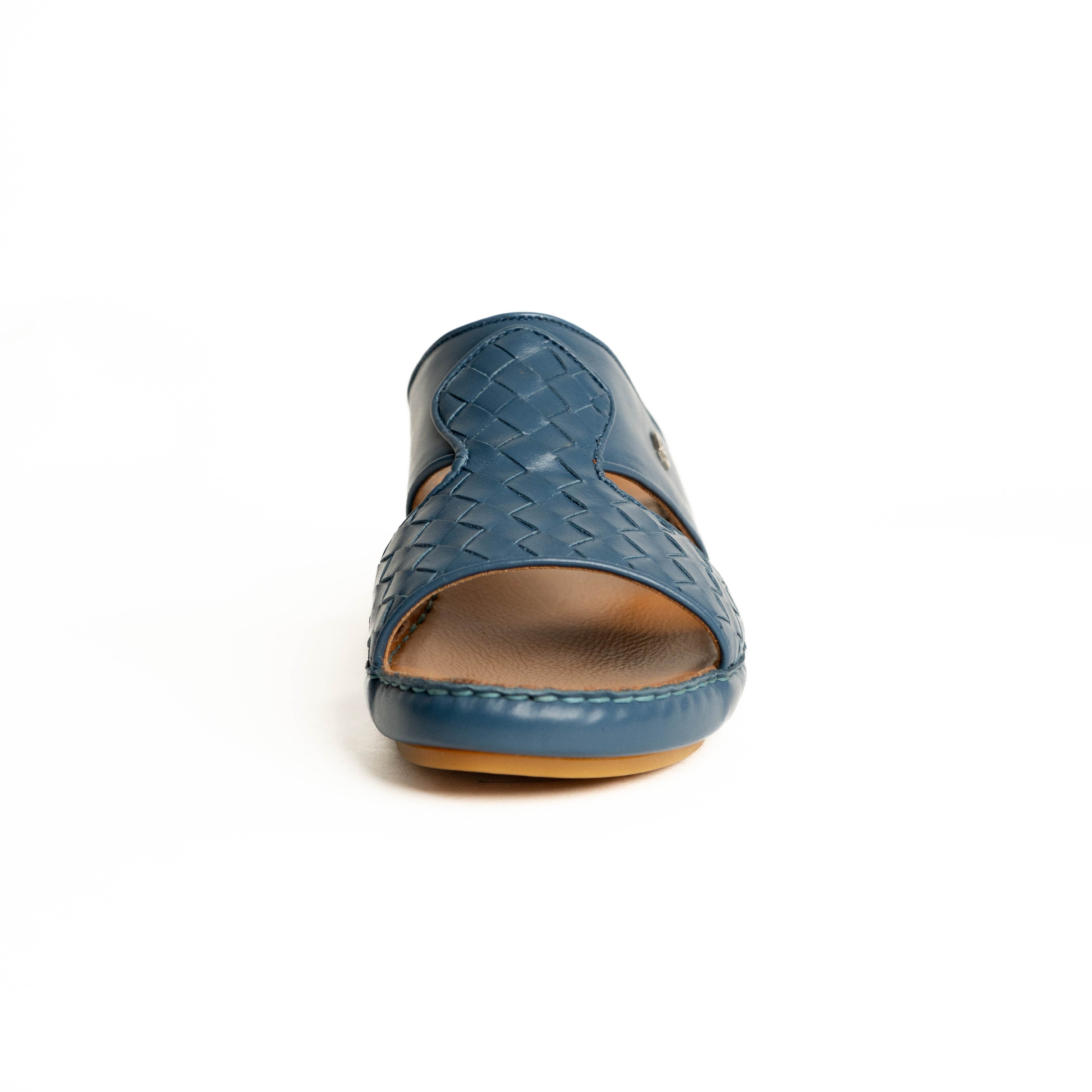 Blue woven sandal on a white background