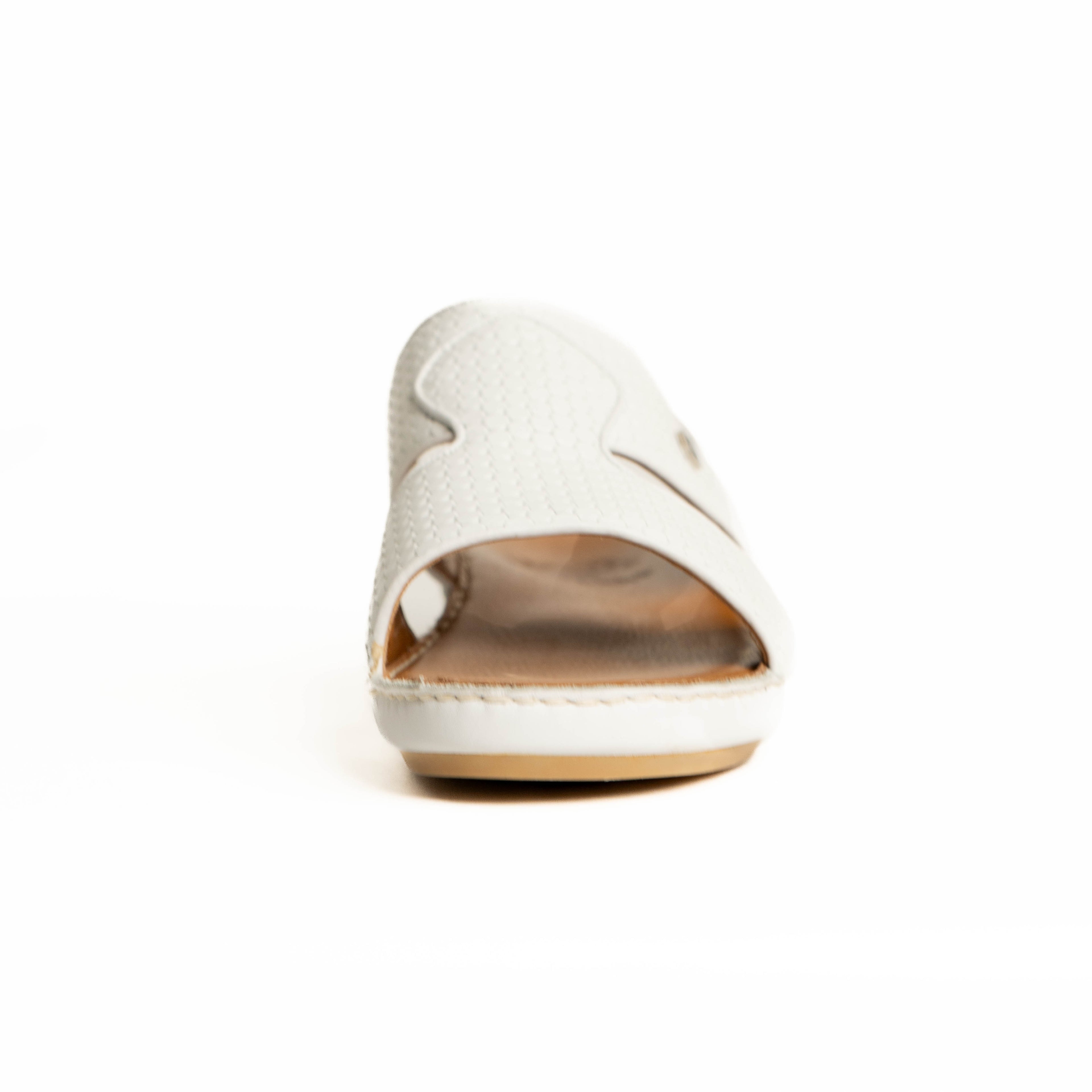 White sandal with open toe on a white background