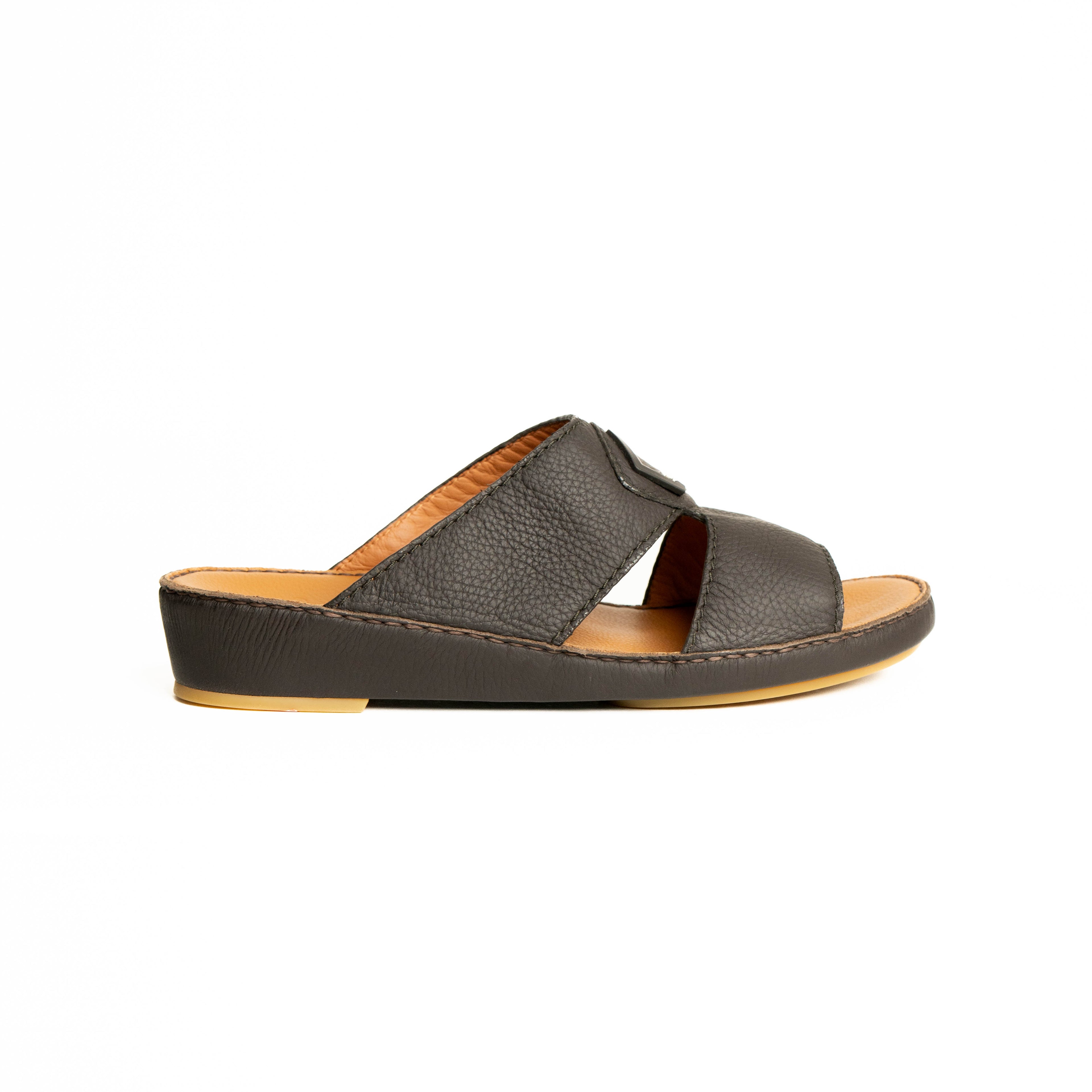 Brown sandal with a wooden sole on a white background