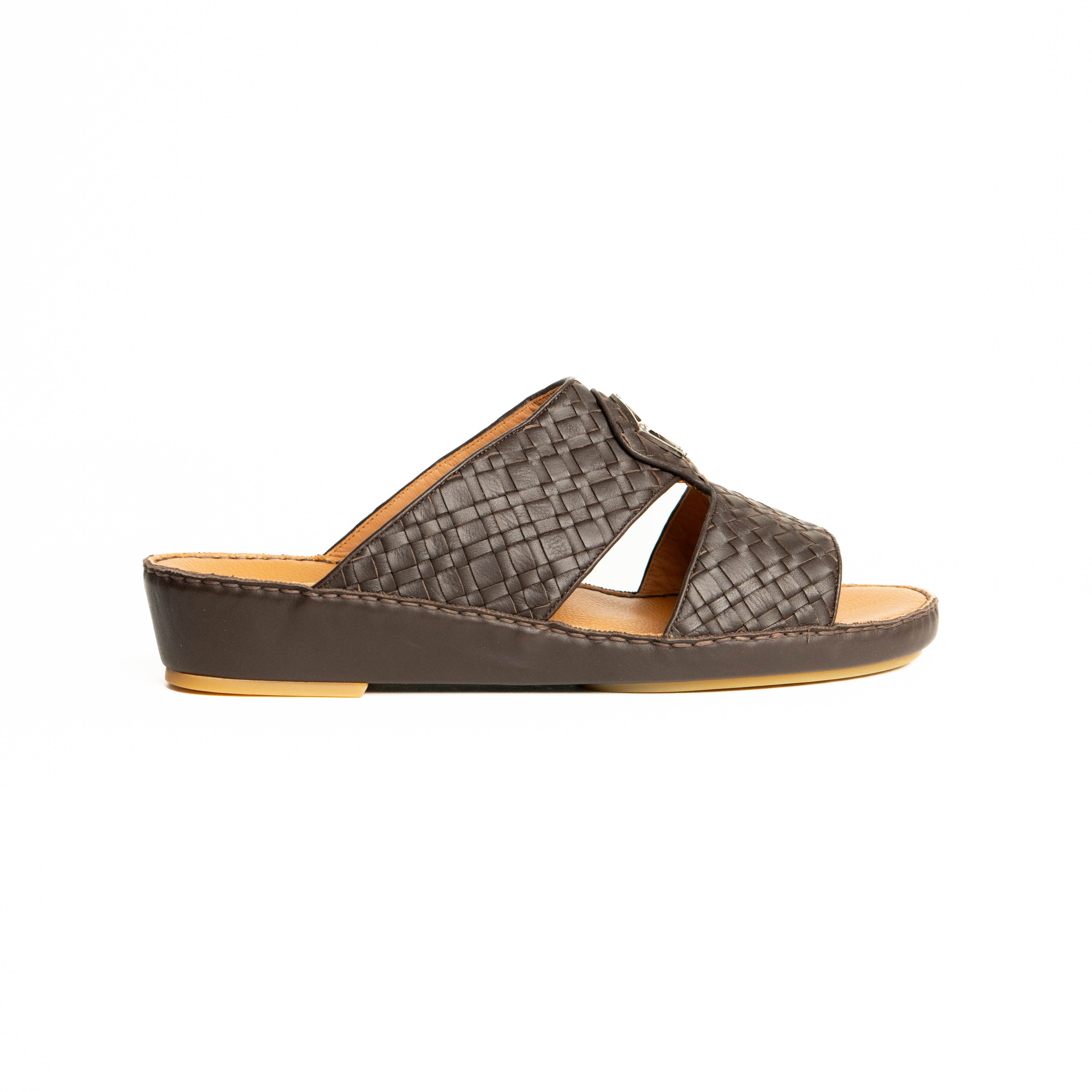 Brown woven sandal on a white background