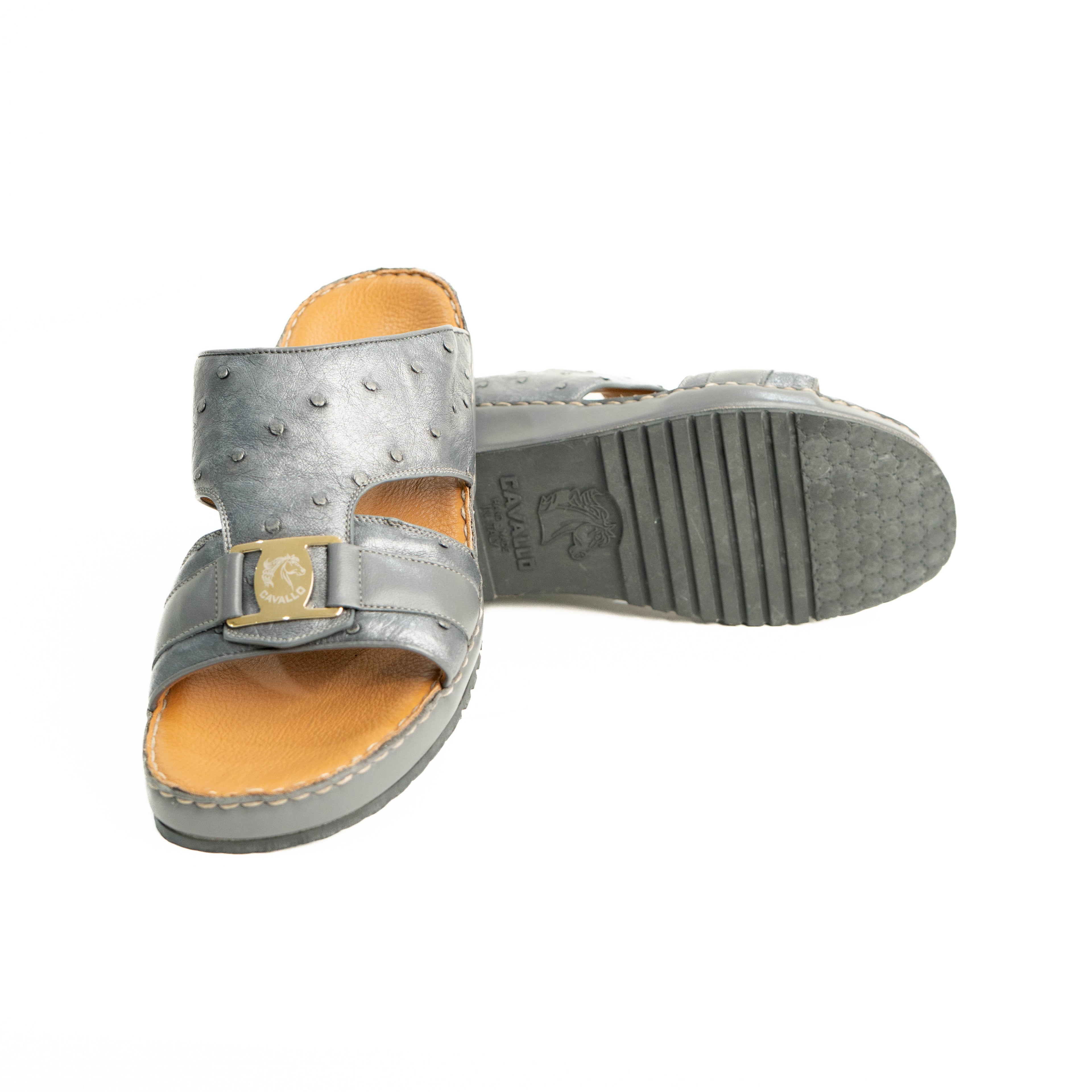 Silver sandal with brown insole on a white background