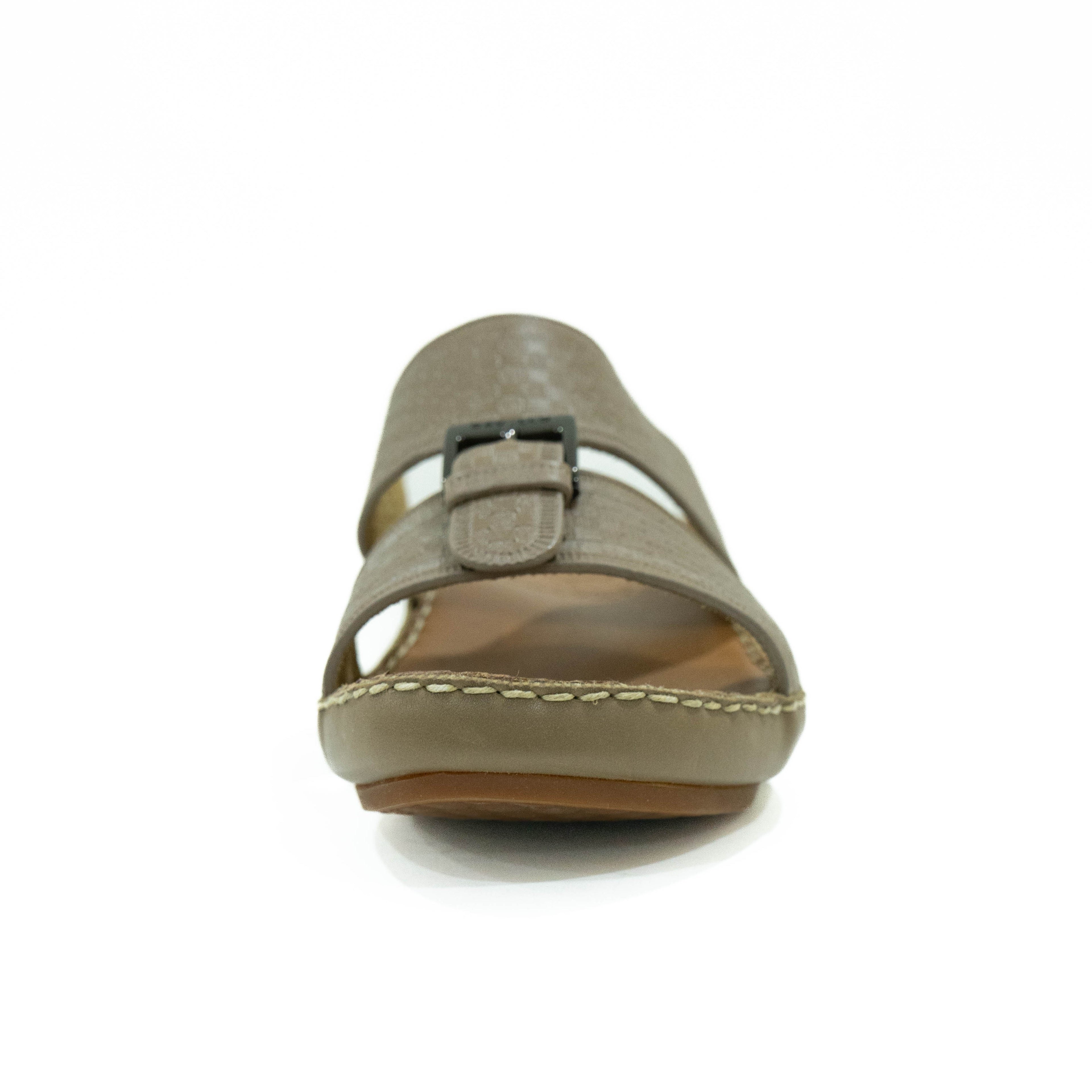 Brown sandal with a buckle on a white background
